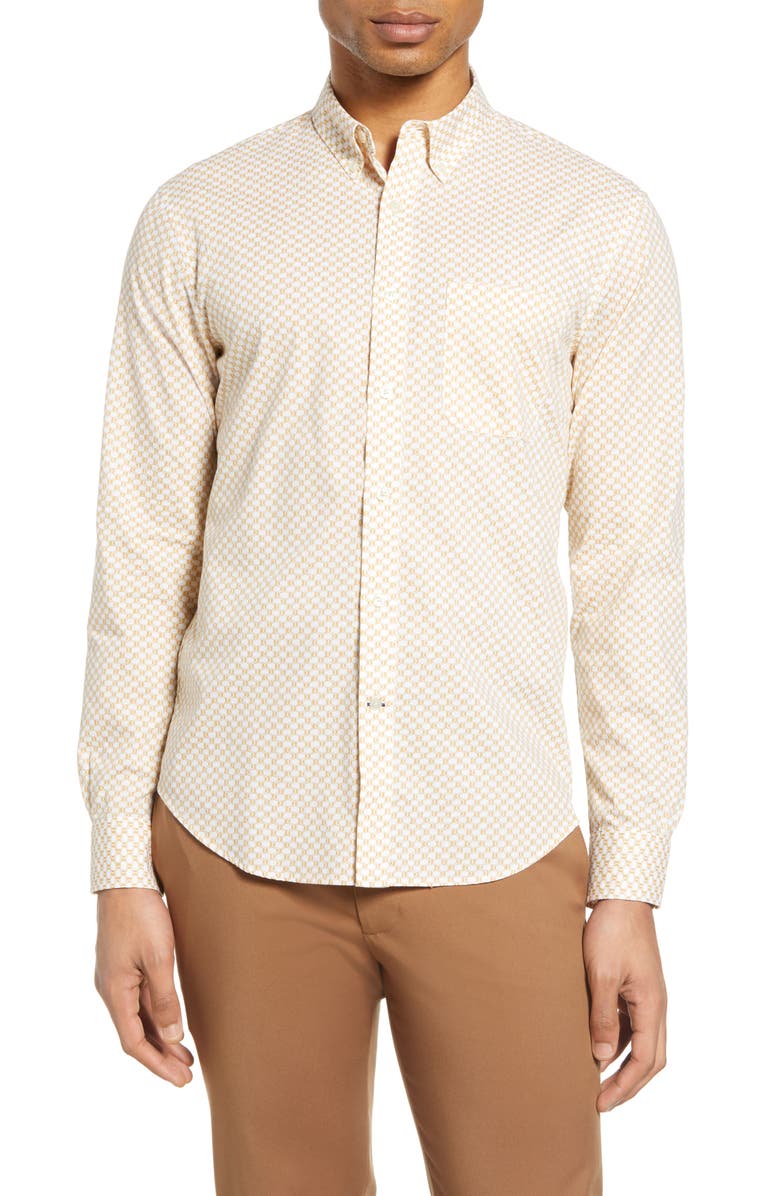 Club Monaco Slim Fit Honeycomb Print Button-Down Shirt, Main, color, 