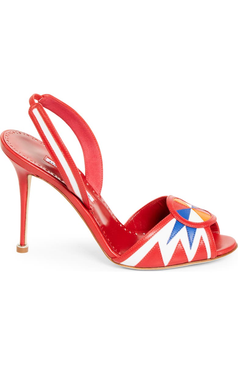 Manolo Blahnik Ucia Slingback Sandal, Alternate, color, White/ Red/ Blue