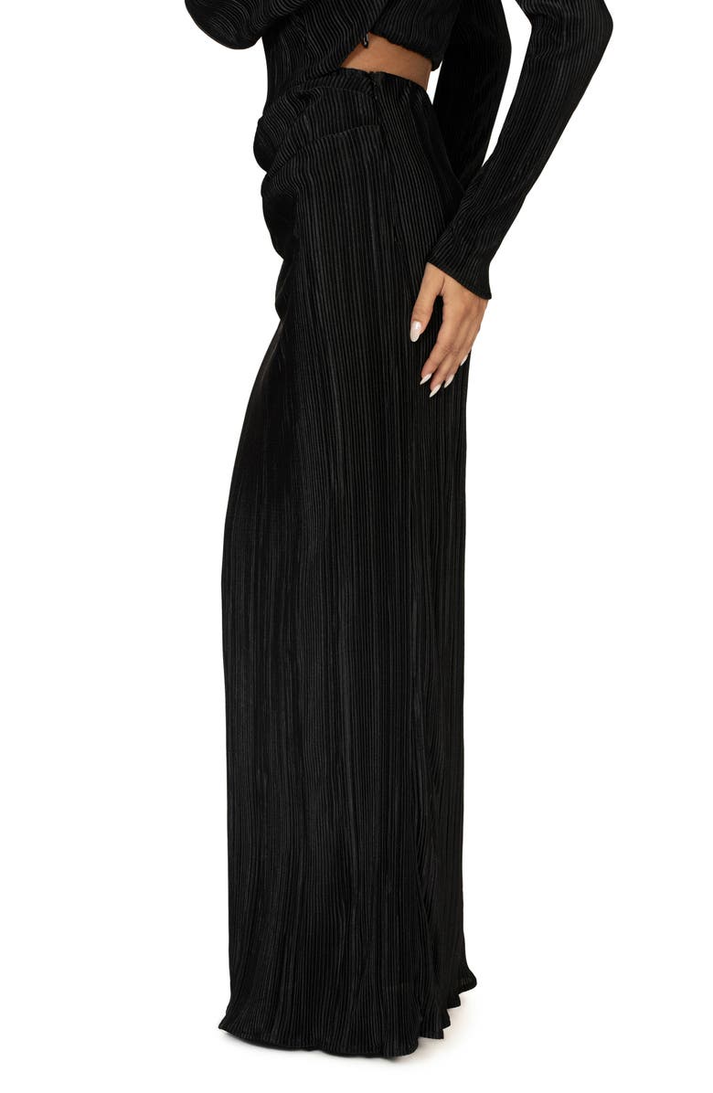 JLUXLABEL Haidyn Pleated Long Sleeve Crop Top & Maxi Skirt Set, Alternate, color, Black