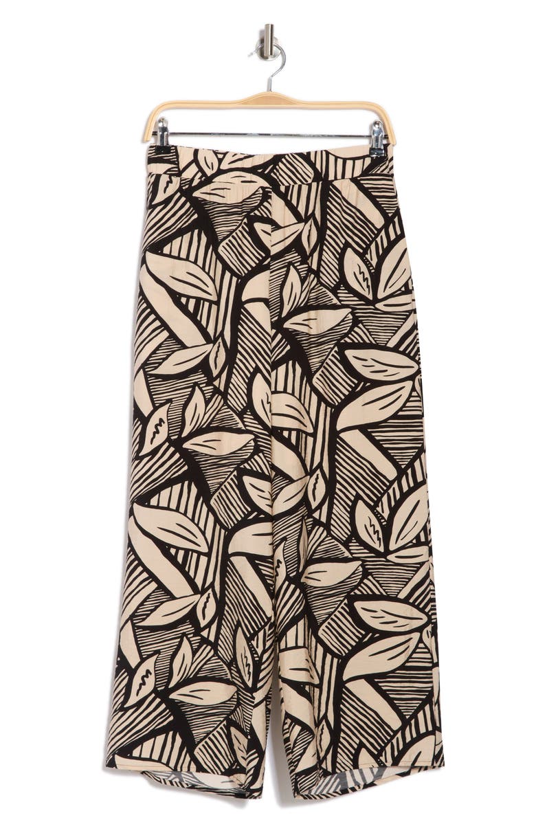 Pleione Print Wide Leg Pants, Alternate, color, Cream Black Abstract Leaf