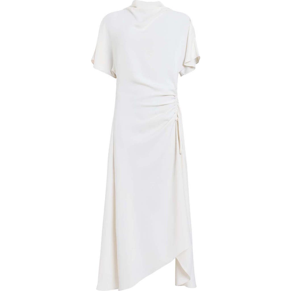 Allsaints Rosie Mock Neck Side Drape Asymmetric Maxi Dress In Chalk White