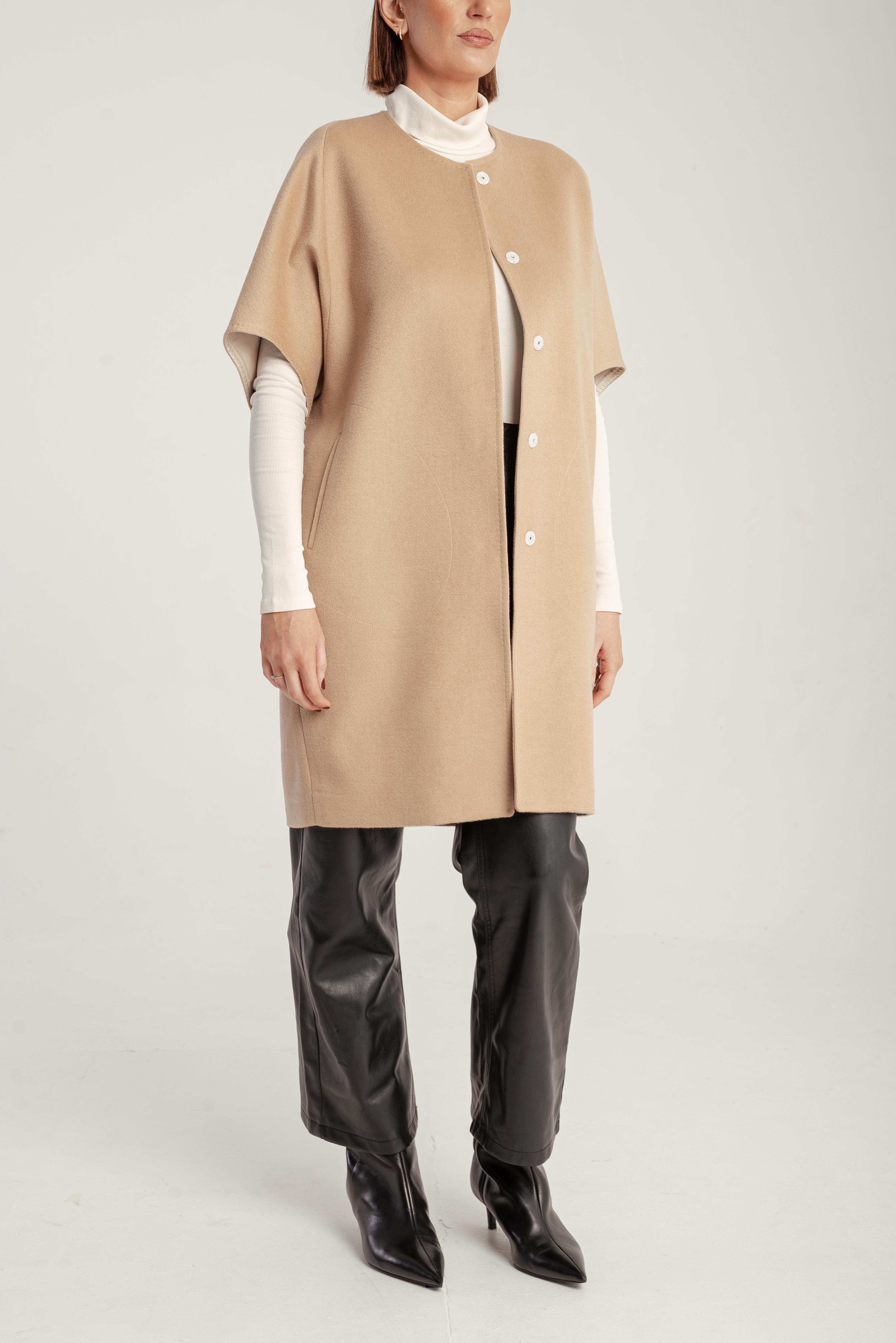Cashmere Short Sleeve Crew Neck Coat - image 4