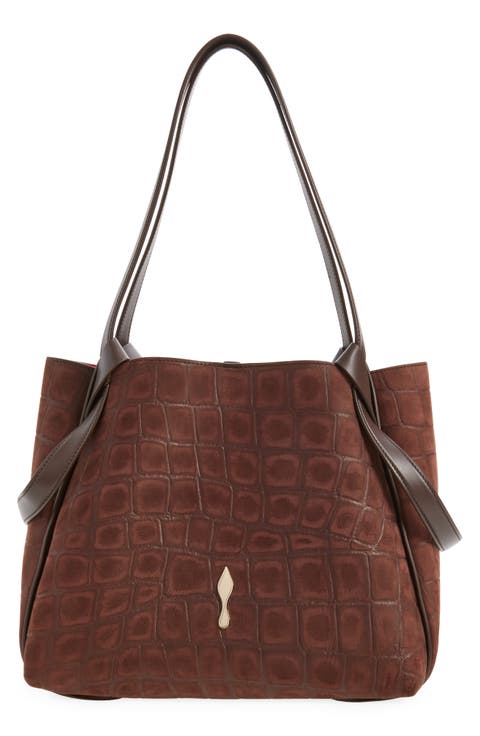 Small Bettina Croc Embossed Nubuck Leather Tote