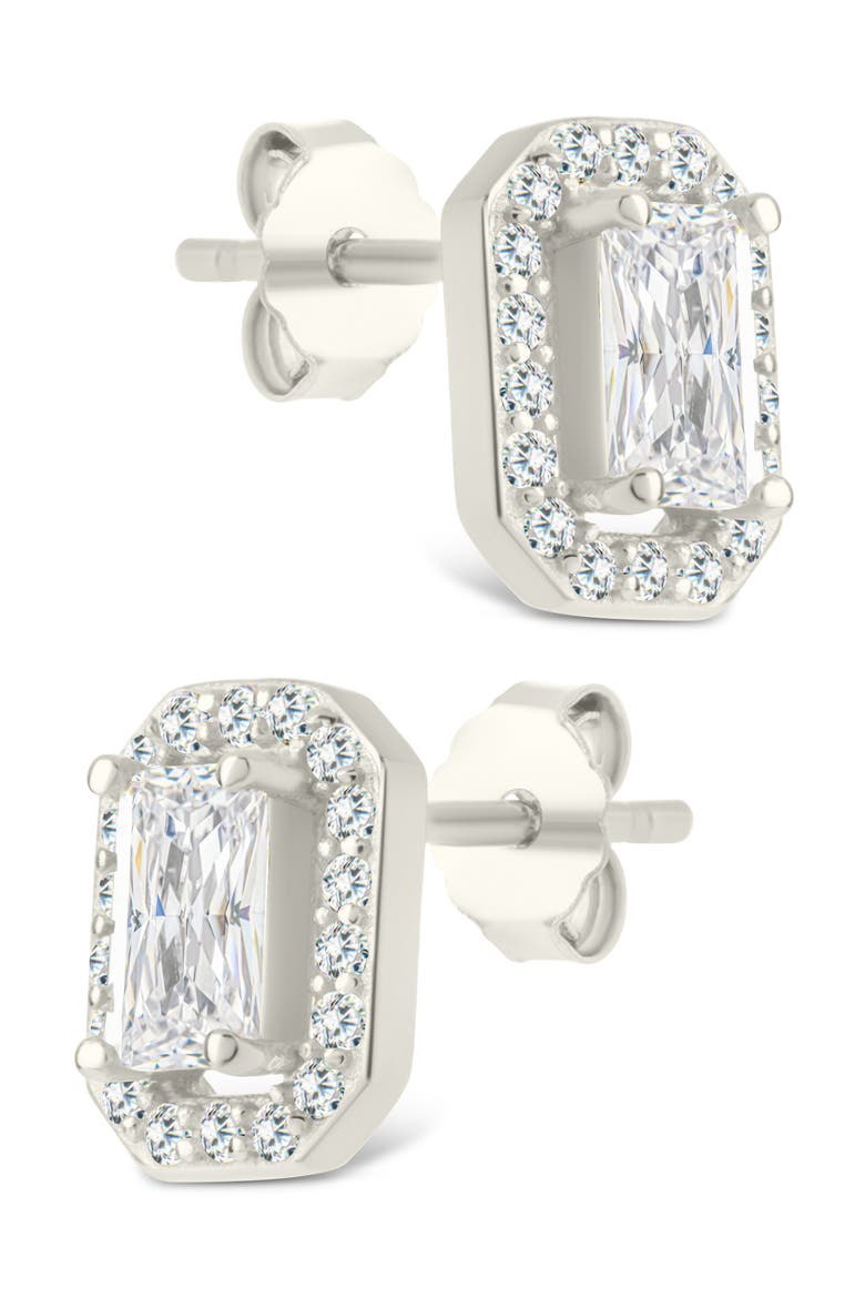 Emerald Cut Cubic Zirconia Stud Earrings, Alternate, color, SILVER