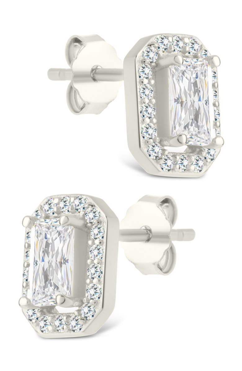 Sterling Forever Emerald Cut Cubic Zirconia Stud Earrings, Alternate, color, Silver