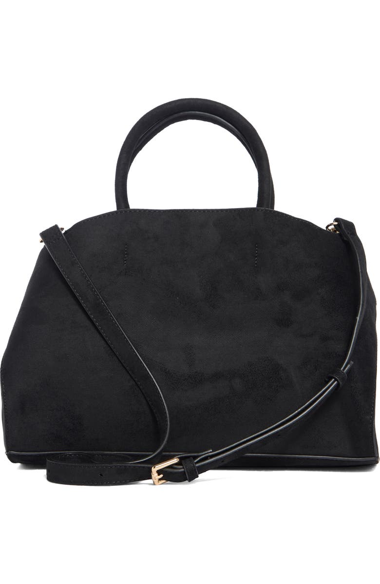 URBAN EXPRESSIONS HANDBAGS Faux Suede Double Buckle Satchel, Alternate, color, Black