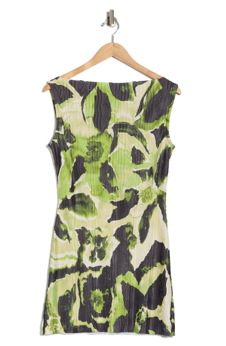 Topshop Floral Print Plissé Minidress, Alternate, color, Mid Green