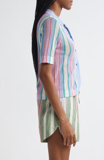 Stripe Open Stitch Button-Up Shirt