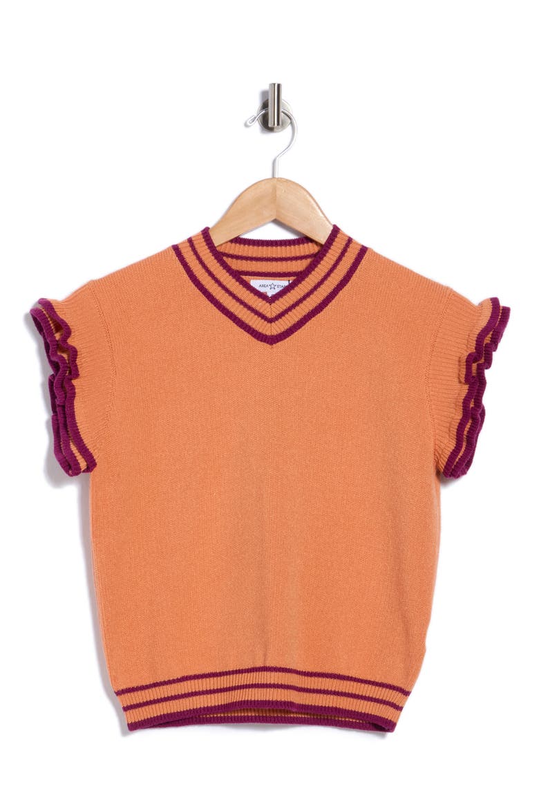 Ruffle Sleeve Stripe Knit Top, Alternate, color, PEACH BERRY
