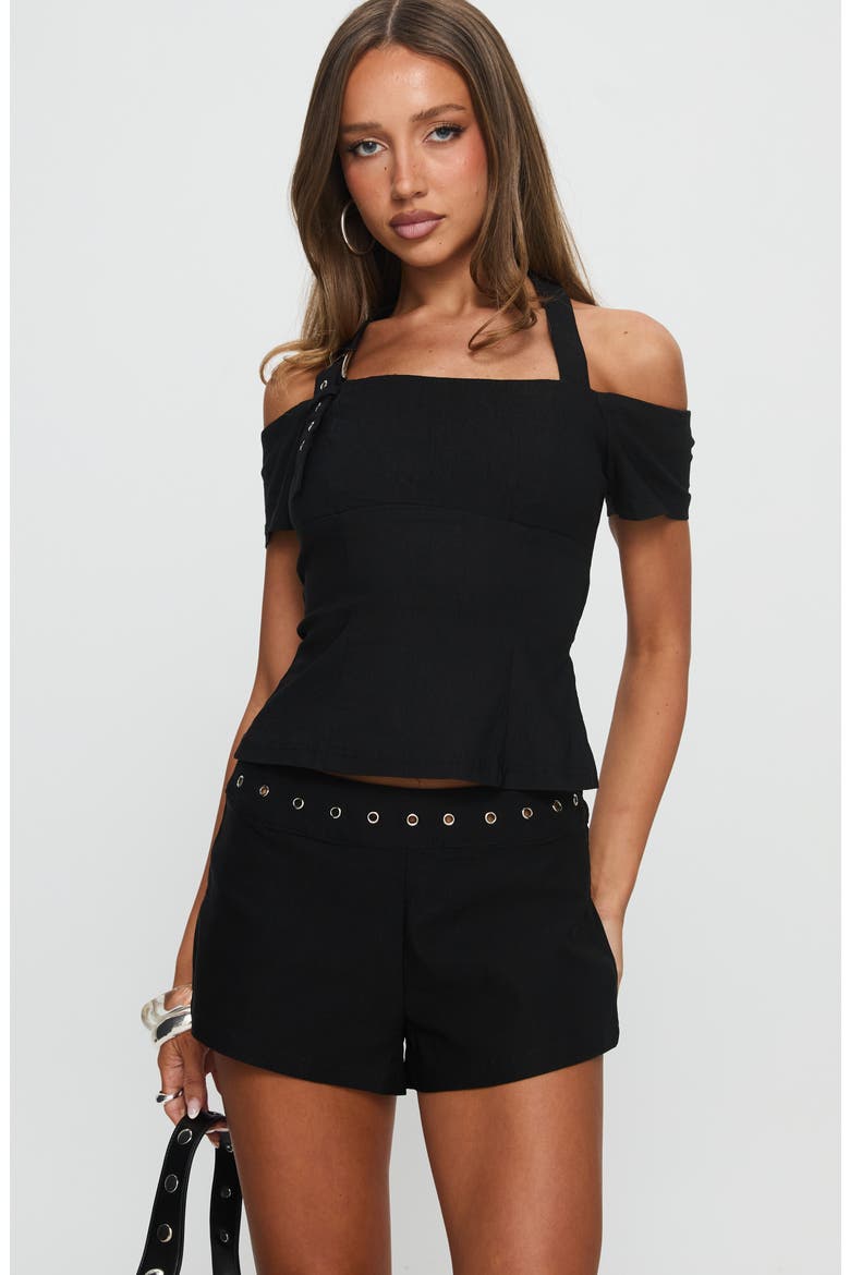 Chalise Rivet Detail Mini Shorts, Alternate, color, BLACK