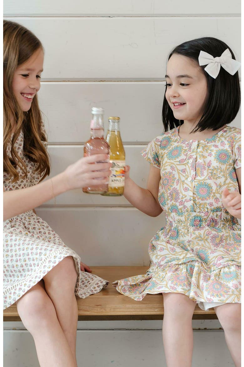 Girls' Organic Short Sleeve Split Neck Tiered Dress, Toddler, Alternate, color, Provence Woodblock Floral