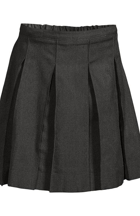 School Uniform Girls Solid Box Pleat Skirt Below The Knee