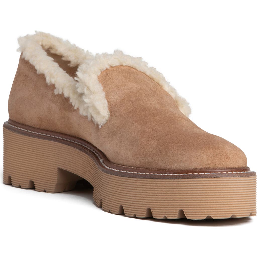 Beautiisoles Rio Faxu Shearling Trim Loafer In Camel