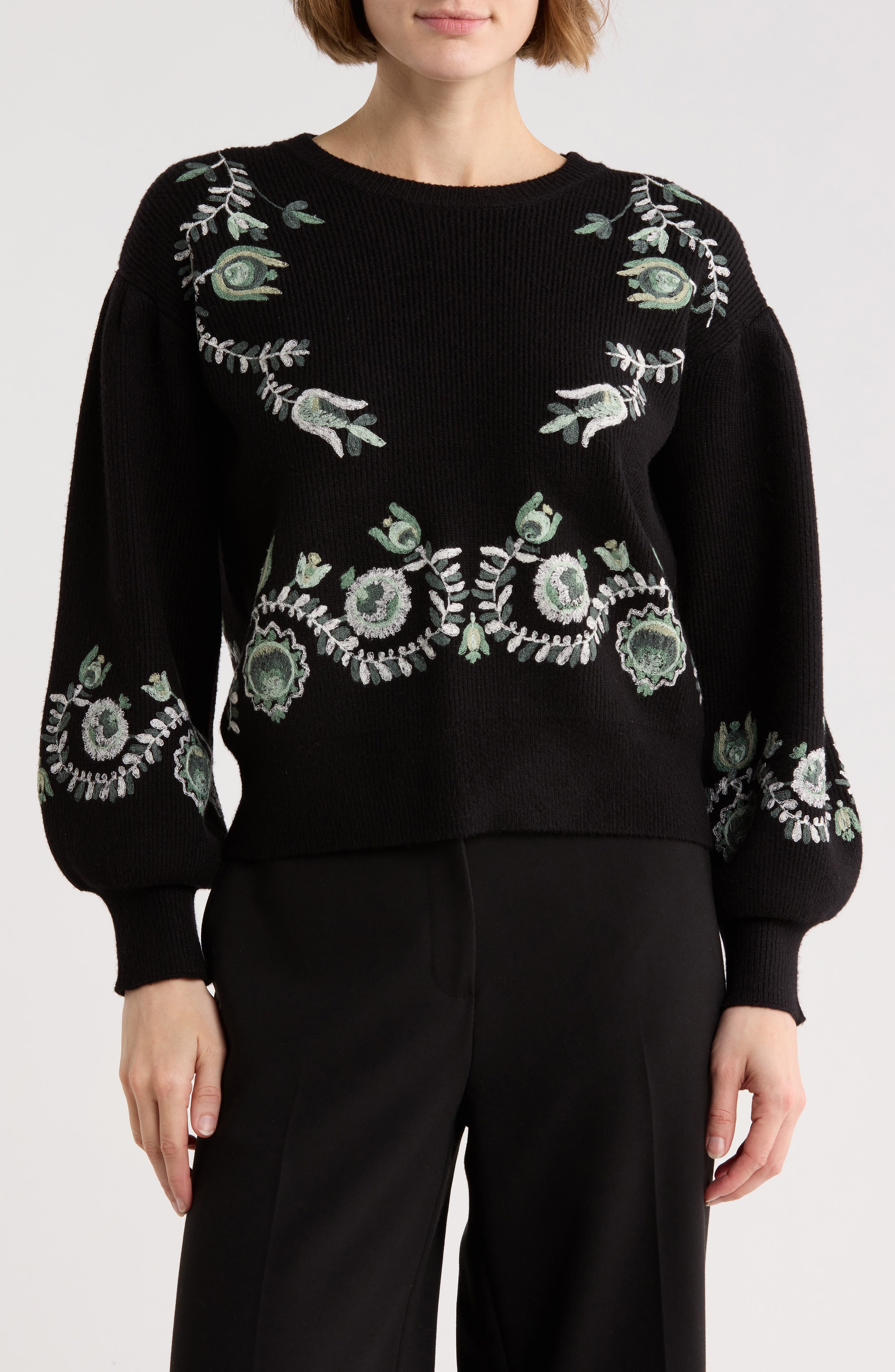 ELIE ELIE TAHARI Floral Embrodiered Sweater
