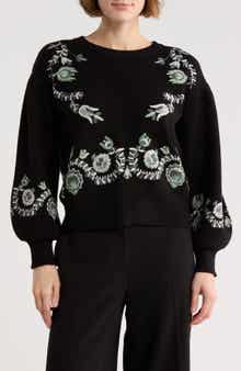 ELIE ELIE TAHARI Floral Embrodiered Sweater