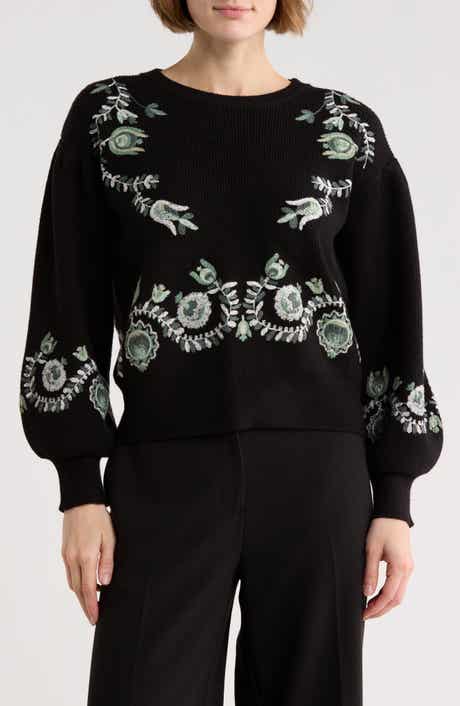 ELIE ELIE TAHARI Floral Embrodiered Sweater