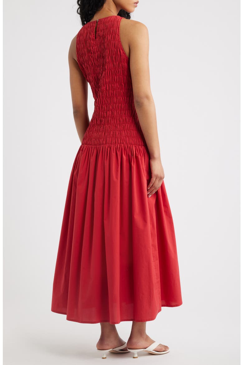 Sanchia Shirred Drop Waist Midi Dress, Alternate, color, CHILLI
