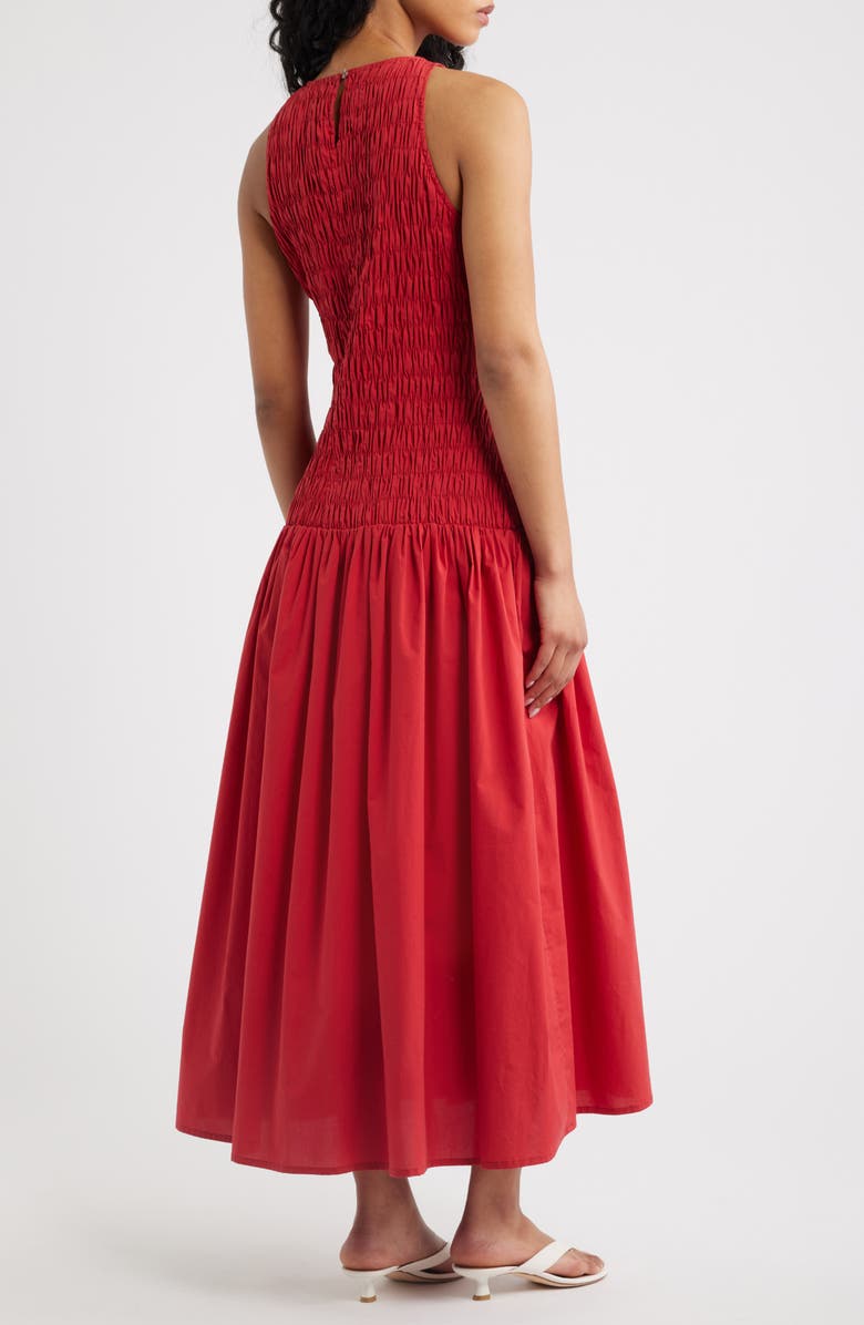 Faithfull the Brand Sanchia Shirred Drop Waist Midi Dress, Alternate, color, Chilli