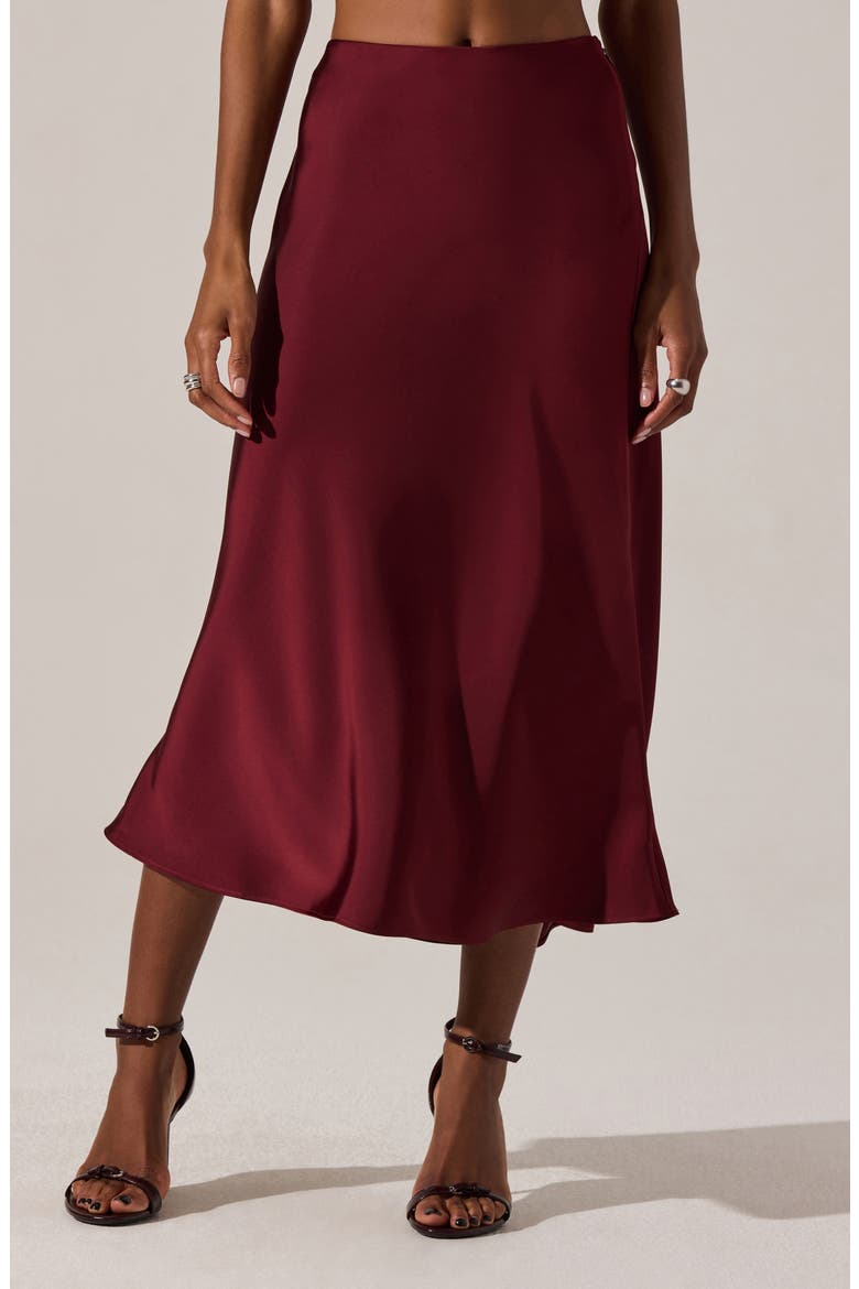 Windey Satin Midi Skirt, Alternate, color, WINE