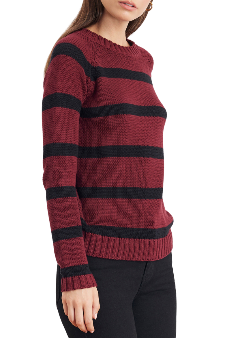 Sloane Stripe Cotton Crewneck Sweater, Alternate, color, Burgundy/ Black
