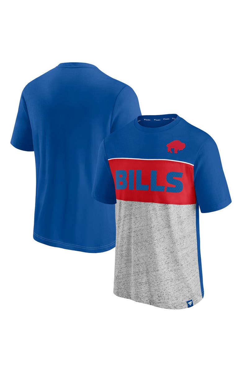 FANATICS Men's Fanatics Branded Royal/Heathered Gray Buffalo Bills Throwback Colorblock T-Shirt, Alternate, color, 