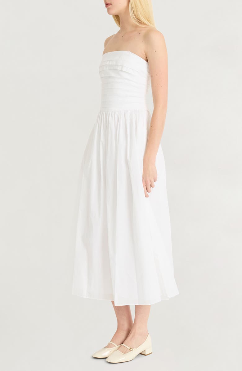 Luxely Pleated Strapless Cotton Midi Dress, Alternate, color, Cloud Dancer