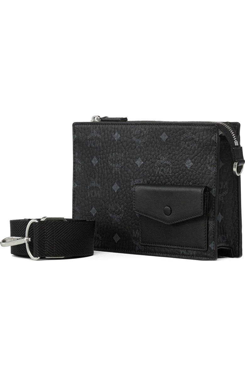 MCM Aren Standing Crossbody Pouch in Visetos, Alternate, color, Black