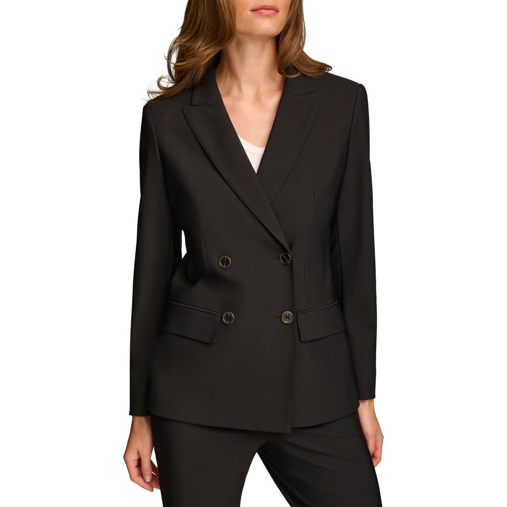 DONNA KARAN Pickstitch Double Breasted Blazer in Black