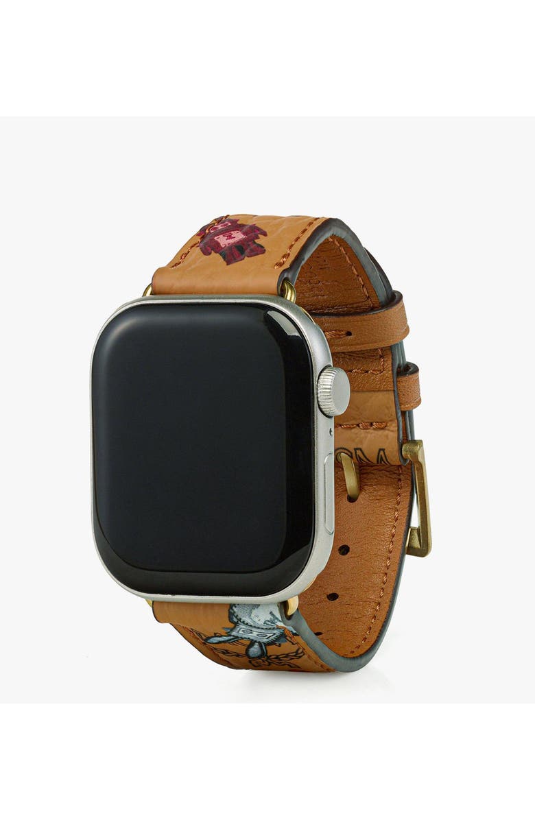 MCM 42-49mm Apple Watch Band in Rabot Visetos, Main, color, Cognac