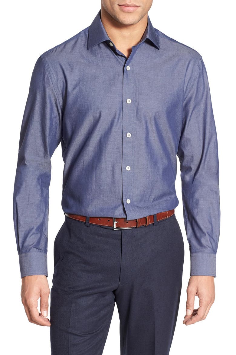 Trim Fit Denim Dress Shirt, Alternate, color, DENIM