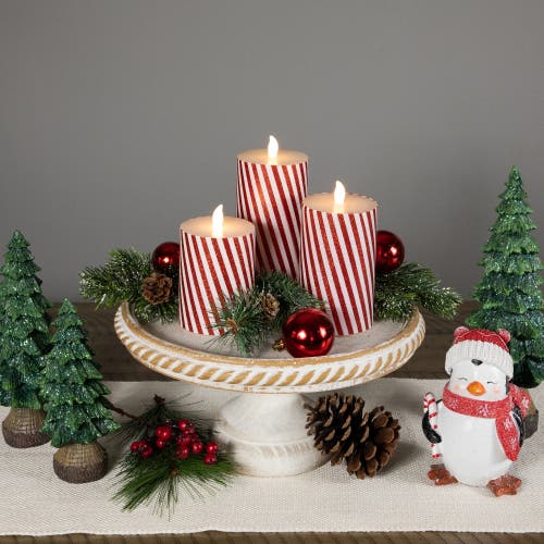 Northlight Led Flickering Flameless Candy Cane Striped Christmas Wax Pillar Candles In Red