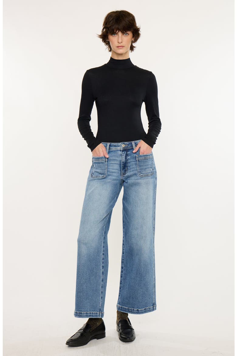 Amma Essentials Mid Rise Ankle Wide Leg Jeans, Alternate, color, Medium Dark Wash
