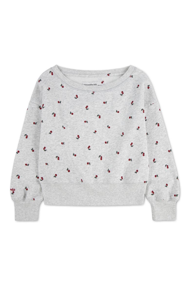 Kids' Cherry Print Off the Shoulder Sweatshirt, Main, color, LIGHT GREY HEATHER