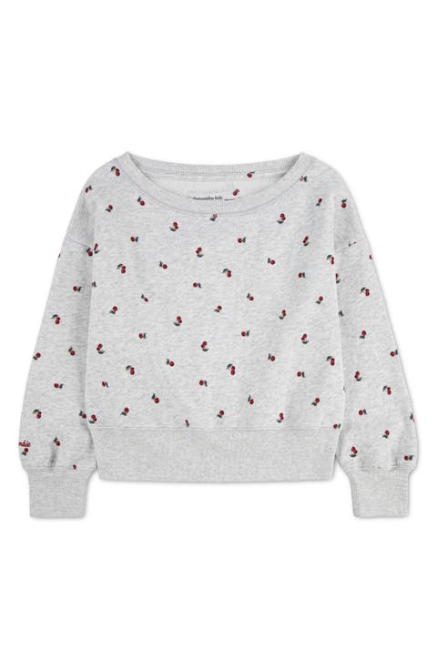 Kids' Cherry Print Off the Shoulder Sweatshirt (Little Kid & Big Kid)