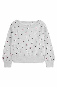 Kids' Cherry Print Off the Shoulder Sweatshirt