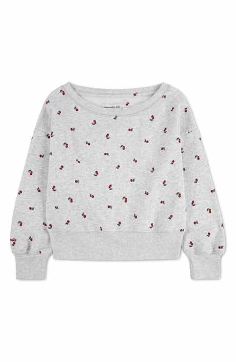 Kids' Cherry Print Off the Shoulder Sweatshirt