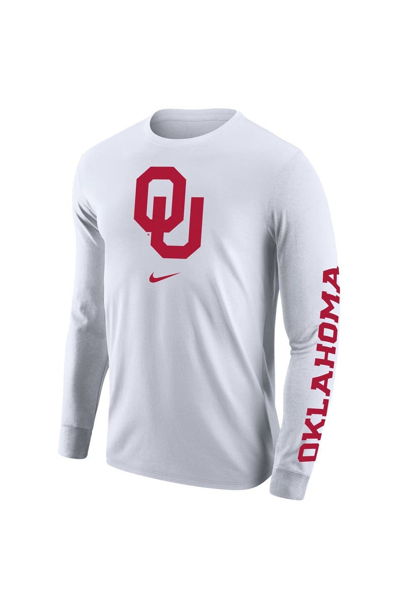 Nike Men's Nike White Oklahoma Sooners Team Lockup 2-Hit Long Sleeve T-Shirt, Alternate, color, 