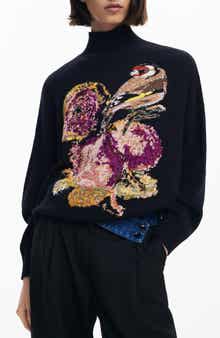 Desigual Embroidered Mock Neck Sweater