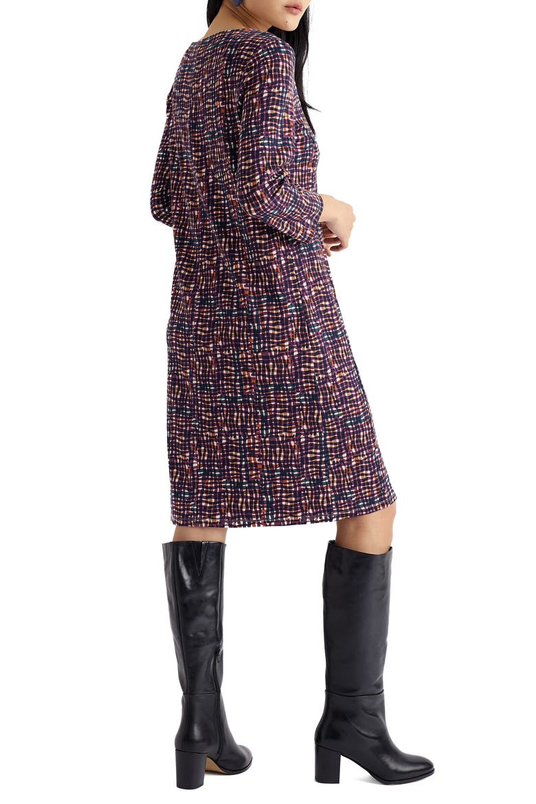 Cornish Oaks Long Sleeve Stretch Organic Cotton Dress, Alternate, color, INKY WEAVE BEETROOT