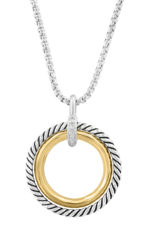 Two-Tone Pavé Diamond Open Circle Pendant Necklace