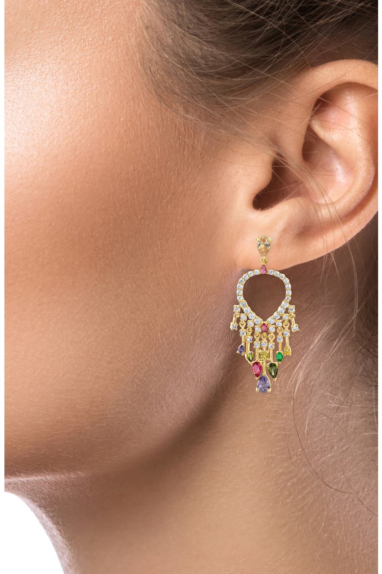 Mixed CZ Front-Facing Teardrop Chandelier Earrings, Alternate, color, MULTI