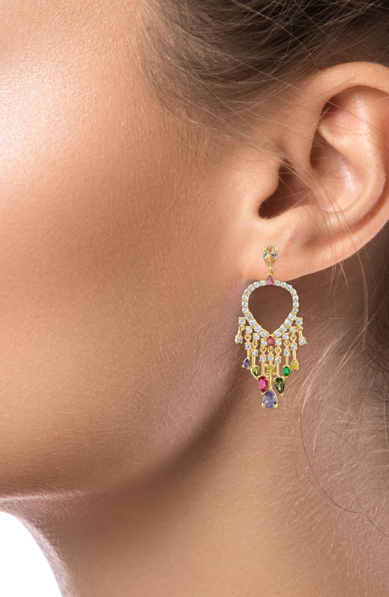 CZ by Kenneth Jay Lane Mixed CZ Front-Facing Teardrop Chandelier Earrings, Alternate, color, Multi