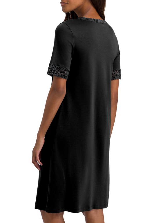 Shop Hanro Moments Short Sleeve V-neck Cotton Nightgown In 019 - Black