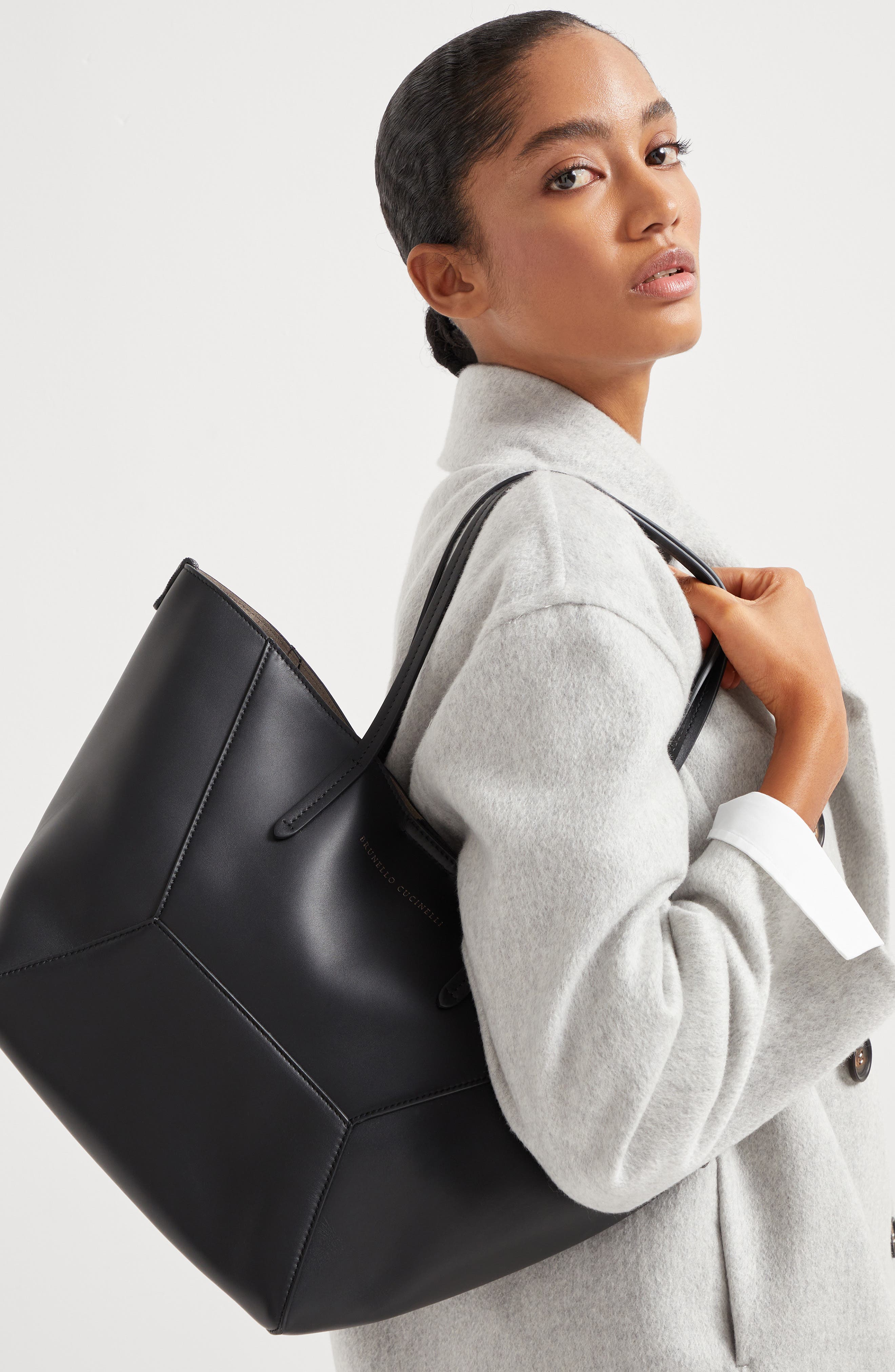 Brunello Cucinelli Small calfskin BC Duo bag, Alternate, color, 