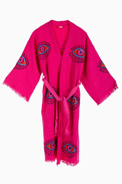 Forever & Always Shoes Aria Evil Eye Handmade Cotton Kimono In Pink