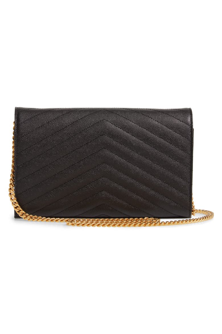 Cassandre Matelassé Leather Wallet on a Chain, Alternate, color, 1000 NERO