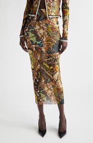 Jean Paul Gaultier Re-Edition Butterfly Print Mesh Maxi Skirt