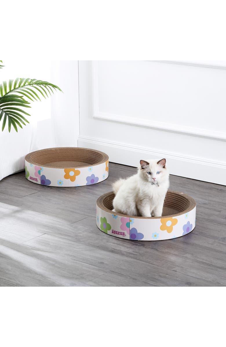 The Licker Store Daisy 18.13" Modern Cardboard Bowl Cat Scratcher with Catnip, Alternate, color, White/Multi