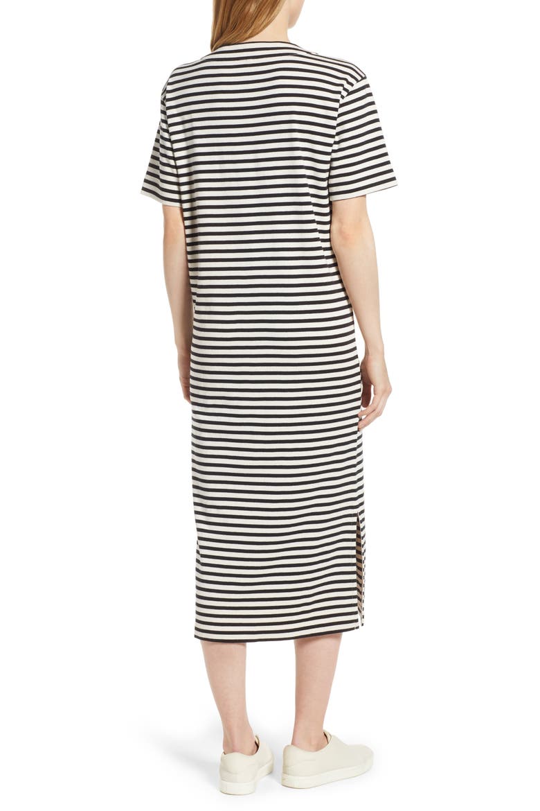 Joy Stripe Button-Up Cotton Midi Dress, Alternate, color, BLACK STRIPE