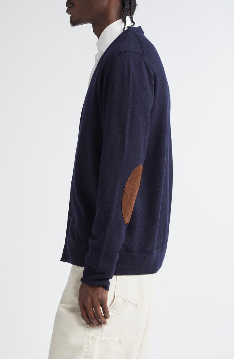 Maison Margiela Elbow Patch Wool Cardigan, Alternate, color, Dark Blue